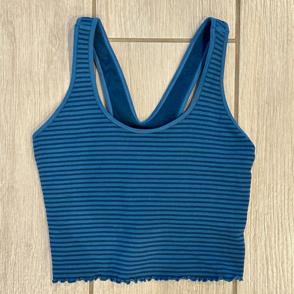 Spiritual Gangster Amor Blue Stripe Crop Tank Top